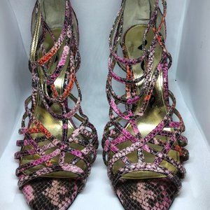 Nina Snakeskin Print Strappy Heels Size 6.5